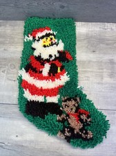 Latch Hook Rug Santa Claus Bear Christmas Stocking Completed Vintage 70s 80s