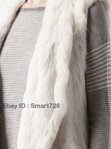 Women 100% Real Rabbit Fur Vest Knitted Thick Fur Big Lapel Coat Gilet Waistcoat - Picture 6 of 21