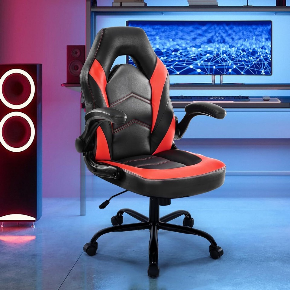 Red PU Leather Gaming Chair Ergonomic Computer Executive Adjustable ...