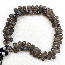 Natural Gray Moonstone 7x5 mm Size Faceted Teardrop Shape Beads 8" Strand