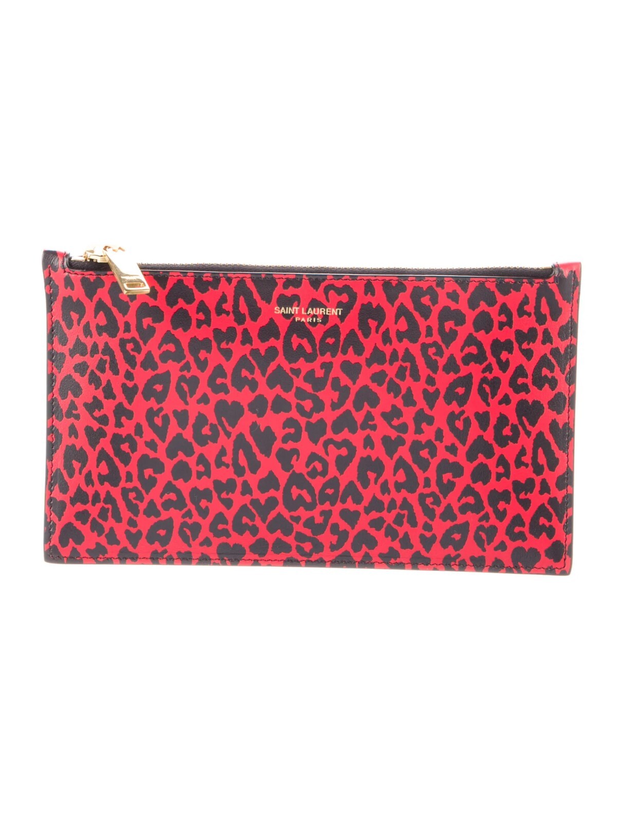 YSL Saint Laurent Rouge Fiesta Custodia Friend in Pelle di vitello Cerniera Rossa Leopardata