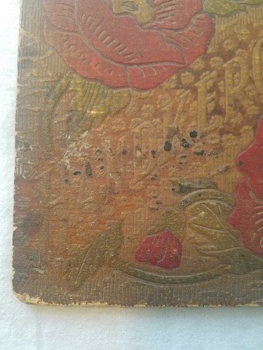 Vintage Etched Wooden Lid to Handkerchief Box Painted on One Side - Picture 4 of 12