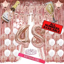 48th Birthday Rose Gold Decorations - 40" Number Balloons, Foil Curtains  More