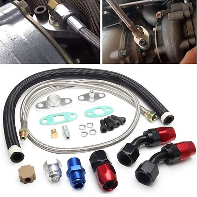 Oil Feed Line+10AN Oil Drain Return Fitting Kit For Turbo T3 T4 T6 GT45 T04E T66