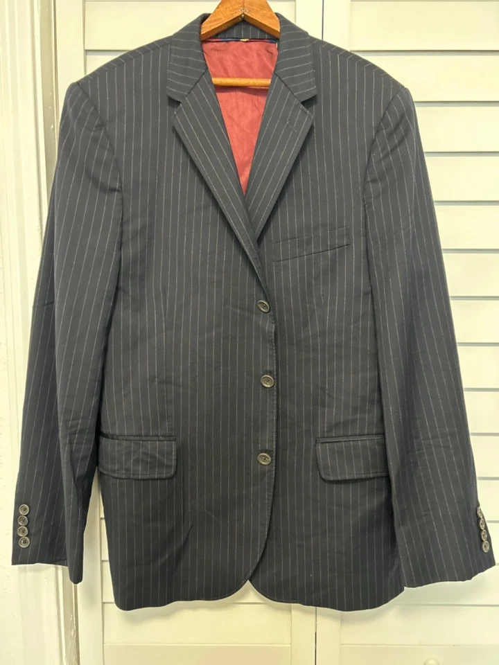 J Crew Cambridge Jacket slim dark blue chalk stripe 3 button blazer coat 44R - Image 2 of 4