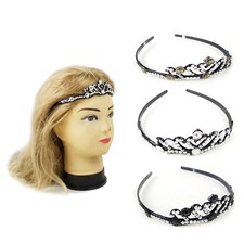 12 PCS Black Crown Hair Headband with Stones Assorted
