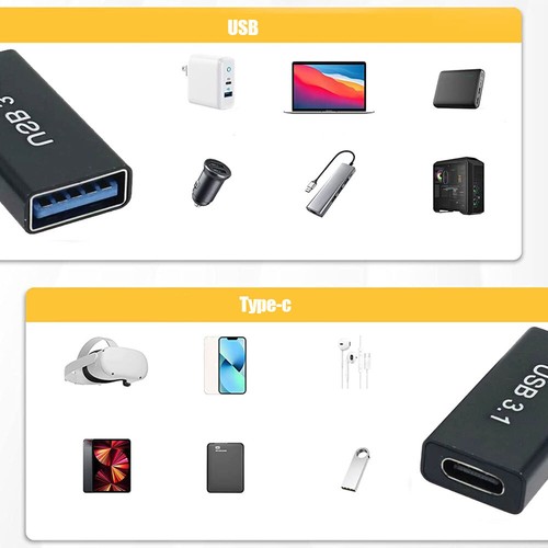 1piece Coupler Female to Type-C Female USB 3.0 Adapter Extender Converter Black - Picture 9 of 12