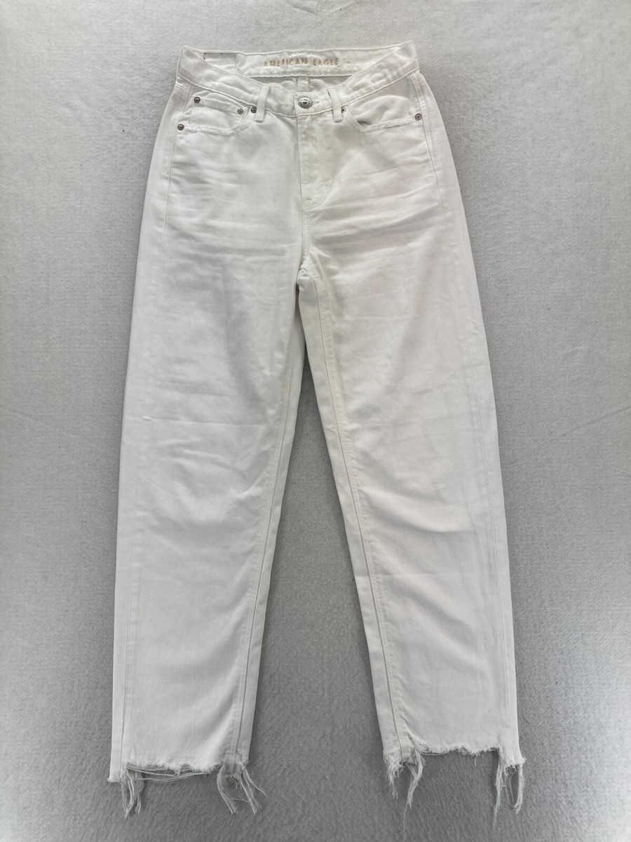 American Eagle Baggy Jeans Women's Short White Distressed Denim