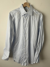 Ermenegildo Zegna Dress Shirt Mens 16 41 White Blue Stripe French Cuff Italy