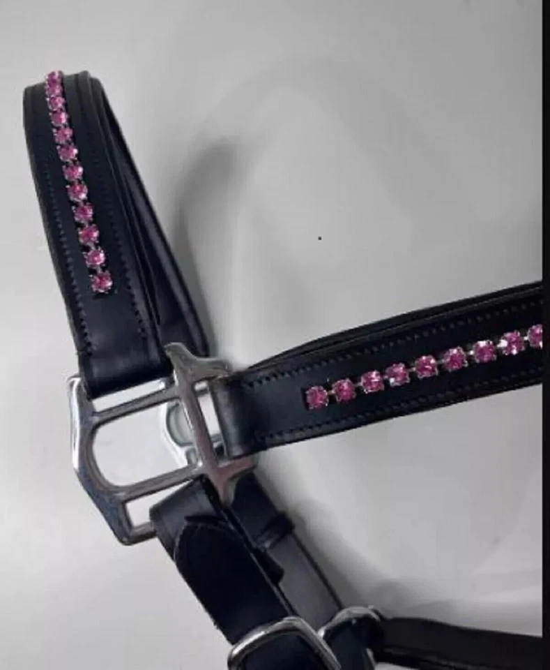 Leder Pferd gepolstert Kopf Halsband Halfter mit rosa Kristall alle Größen ko... - Bild 3 von 4