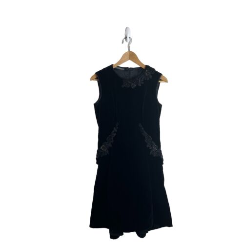 Alberta Ferretti Dress 4 Black Velvet Floral Embroider Beaded Women’s Cocktail