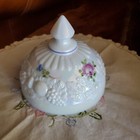 WESTMORELAND OPALESCENT Glass Lid ROSES & BOWS Candy Dish Hd Painted SIGNED 1981 — photo 8