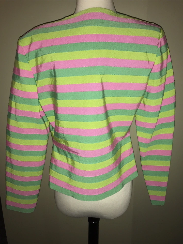 Chaqueta Carlisle Cinta Talla 6 Algodón Rayón Rosa y Verde Flecos Apertura Manga Larga Foto 4 de 4