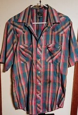 Vintage Roper Mens Medium Color Wheel Plaid Pearl Snap Western Shirt See Pics 