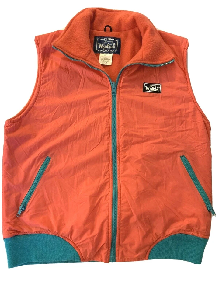 Chaqueta de Colección Woolrich Mujeres Nylon Melocotón Coral Cremallera Completa Chaleco Talla Mediana  Foto 2 de 4