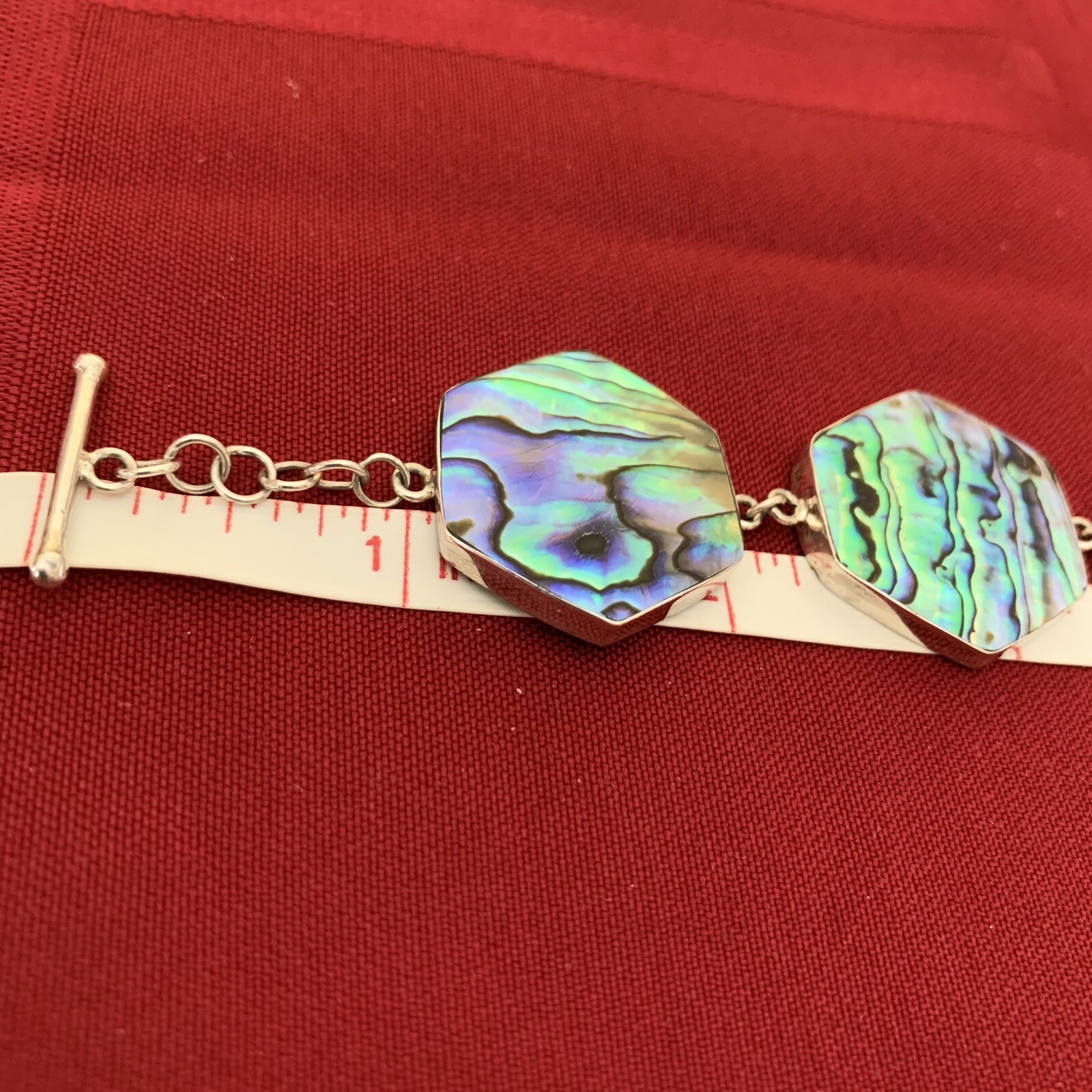 Sterling Silver Abalone Shell Link Toggle Bracele… - image 8