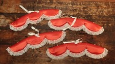 Set of 4 Vintage Red Satin Padded Hangers With Ruffled Lace A 