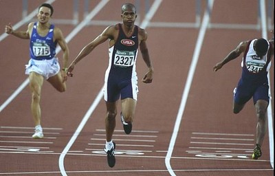 Derick Adkins USA wins the mens 400 metre hurdles in the Olympic S- Old Photo