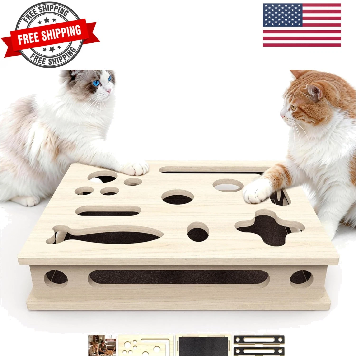 Cat Scratch Puzzle Enrichment Box, Large Solid Wood Construction Cat Nail Fil...