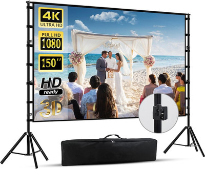 150''-Projector-Screen-With-Stand, Outdoor Projection Screen, Portable 16:9 4K HD