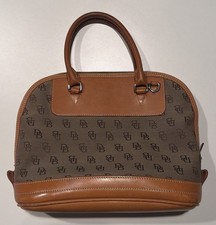 Vintage Dooney  Bourke Signature Monogram Domed Satchel Canvas w/ Tan Leather