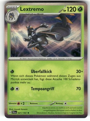 Pokemon Scarlet & Violet Paldea Evolved Lextremo #021/193 Rare Reverse Holo DE