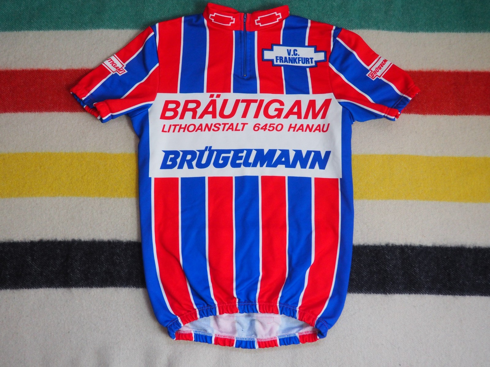 VTG 90s Frankfurt Germany VC Velo Club Cycling Red Blue Biking Jersey Mens M