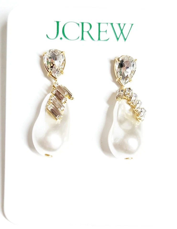 Pendientes colgantes de perlas y cristal J.Crew perlas circonitas cúbicas CG717 nuevos con etiquetas Foto 2 de 4