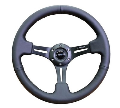 NRG for Reinforced Steering Wheel (350mm / 3in. Deep) Black Leather w/ Black