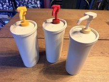 Vintage Tupperware Condiment Set - Ketchup Mustard Mayo Pump Dispensers