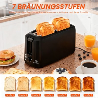 SUPERLEX Toaster 4 Scheiben Brötchenaufsatz Toastautomat Krümelschublade 1450W