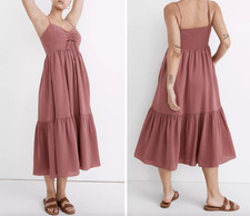 Madewell Womens 6 Ruched Keyhole Tiered Midi Dress Vintage Quartz