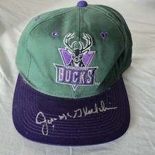 Vintage Milwaukee Bucks Snapback Hat Signed Jon McGlocklin NBA Drew Pearson Cap
