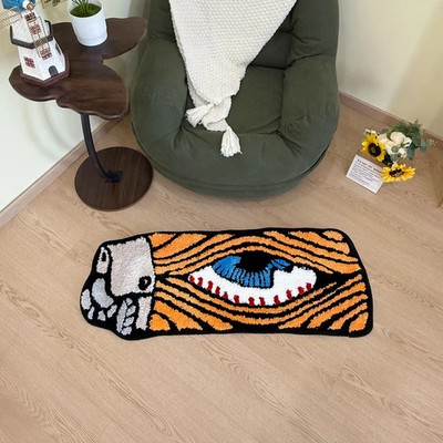 Brown Eye Lighter Shaped Flocking Carpet Unique Clustered Design Rug Home Decora