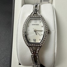 MSRP 70 Armitron 75/5902SV Women's Silver Tone Crystal Bangle Watch New Batter