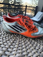 Scarpe da calcio Adidas F50 Adizero in pelle tacchetti grigio arancione 8,5 US 8 UK 42 FR