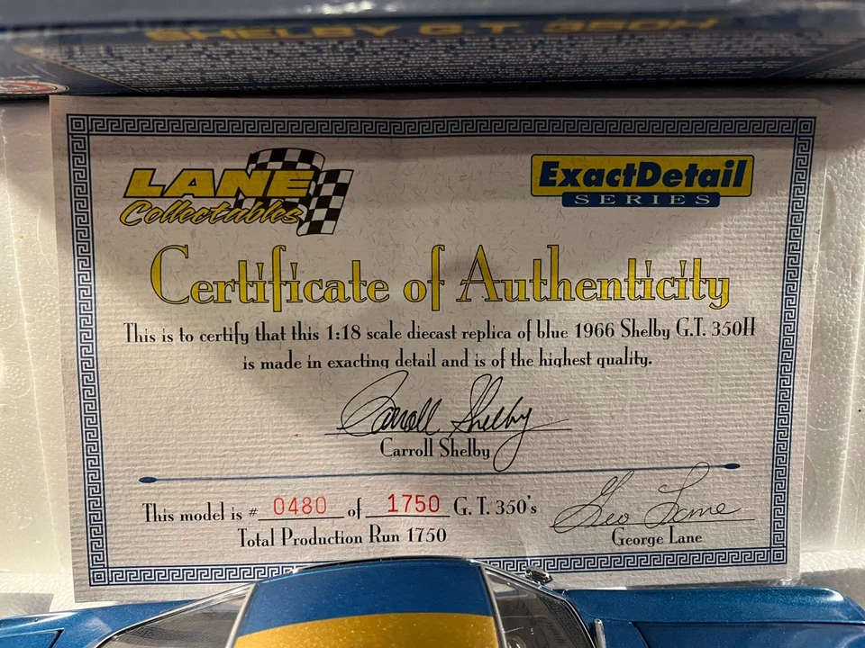 Lane Collectables Detalle Exacto 1:18 Shelby GT 350H Rayas Azul Dorado en Caja Foto 2 de 4