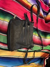 Steve Madden Black Shoulder Bag Gold Hardware Embossed Logo Zipper Inner Pockets