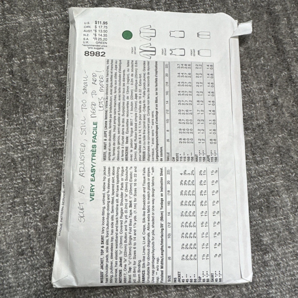 FREE SHIP! 8982 Very Easy Very Vogue Sz 6-8-10 Patterns - Image 2 of 2