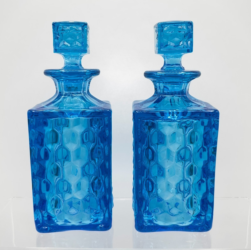Fostoria Antique American Blue Glass Small 5.75" Cologne Bottles Set of 2 READ!!