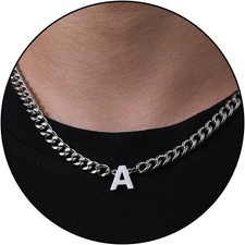 Collana Uomo Argento Oro Nero Collana Con Lettere A-Z 18+2 Inches 316L Acciaio I