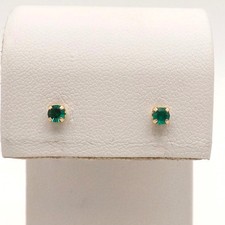 14k Gold Round May Birthstone Stud Earrings Child Green Stones