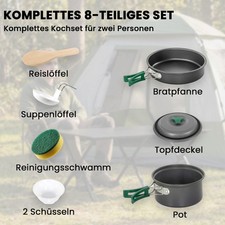 Outsunny Camping Kochgeschirr Set 8-teiliges Outdoor Geschirr Set mit Topf Grau – Bild 5