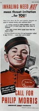 1942 Philip Morris Cigarettes Americas Finest Tobacco Inhaling VTG Print Ad