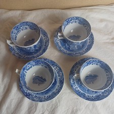 Spode Blue Italian Tea 4 Cup & Saucer  Set  Vintage Excellent Condition 