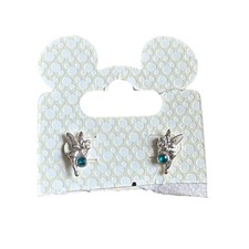 Disney Parks Silver Tone Tinkerbell Earrings Pair Stud Birthstone December