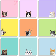 9 Pads Cute Sticky Notes Set, 3" x 3" Black Cat Self Stick Notepads, Funny Stick