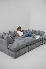 Cinema U SHAPE SOFA SALE , Brand New Grey cord Corner Sofa Bed With  Footstool