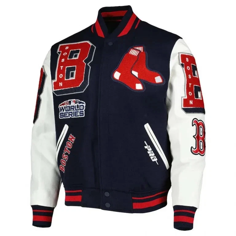 Boston Red Sox Mash Up Navy Blue Wool Sleeves Varsity Letterman Jacket