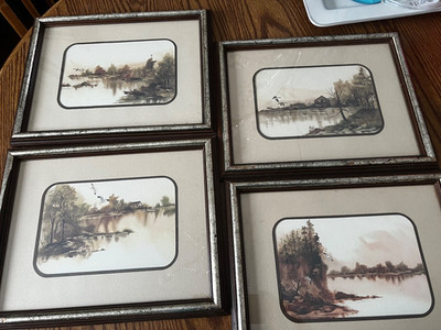 F Massa watercolors framed matted 4 waterfowl ducks geese cabin